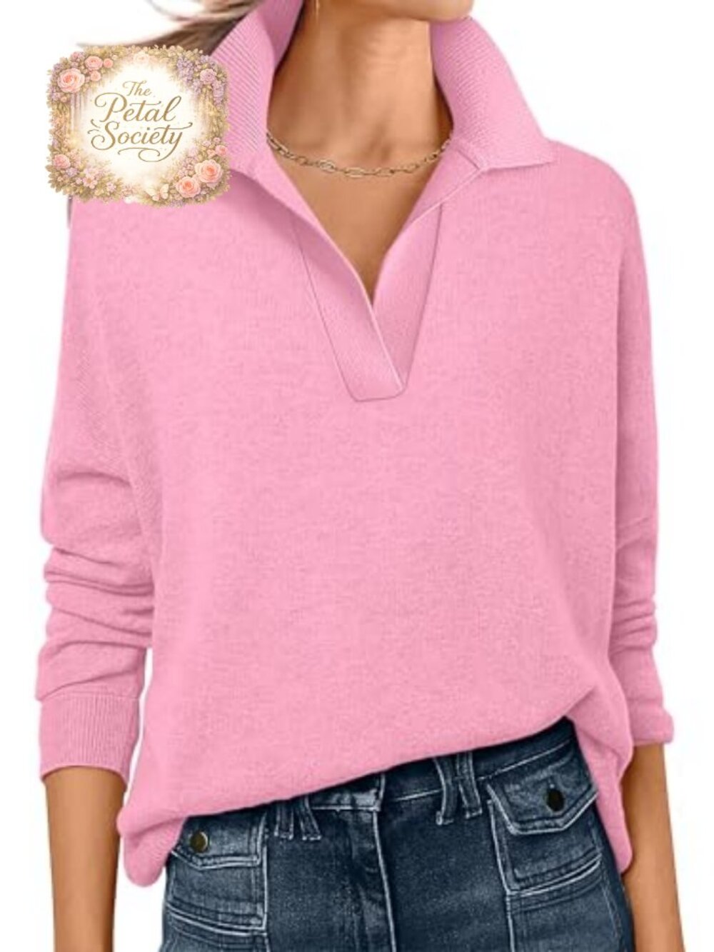 Polo V Neck Lightweight Fall Sweater Long Sleeve Pullover